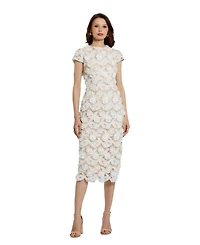 Mac Duggal Women's Floral Lace Fitted Short Sleeve Midi Dress