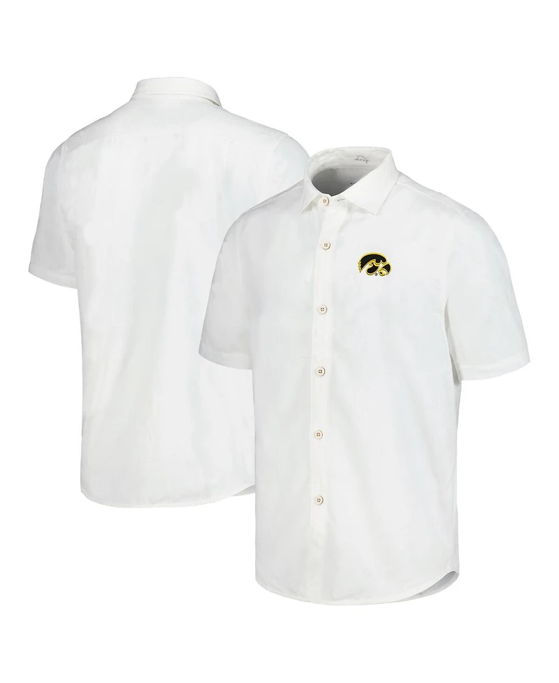 Tommy Bahama Men's White Iowa Hawkeyes Coconut Point Palm Vista IslandZone Camp Button-Up Shirt
