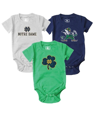 Wes & Willy Baby Boys and Girls 3-Pack Navy/Green/White Notre Dame Fighting Irish Bodysuit Set