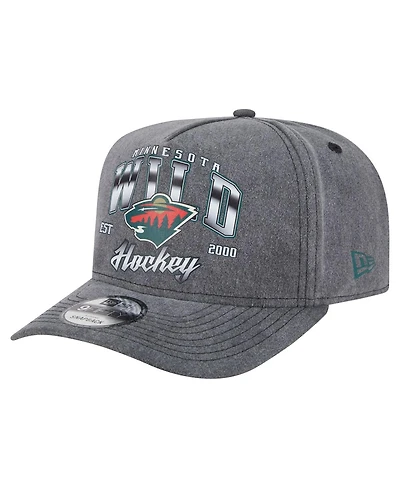New Era Men's Charcoal Minnesota Wild Throwback Washed A-Frame Pre-Curved 9FIFTY Snapback Hat