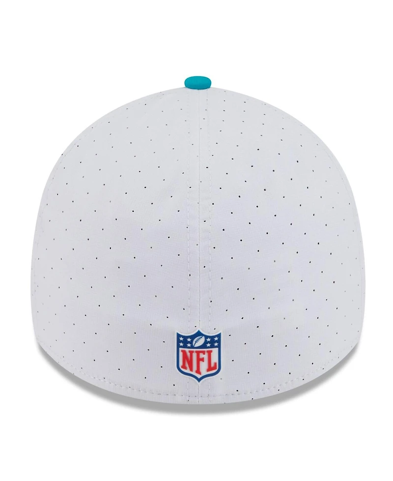 New Era Men's White/Aqua Miami Dolphins 2025 Nfl Training Camp 39THIRTY Flex Hat