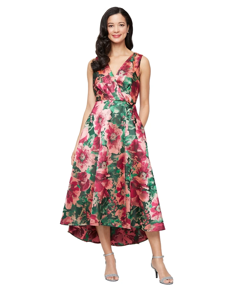 Sl Fashions Women's High-Low Jacquard Fit & Flare Dress