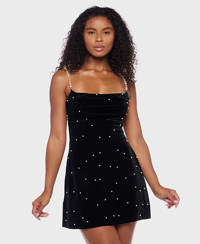 B Darlin Juniors' Faux Pearl Velvet Fit & Flare Dress