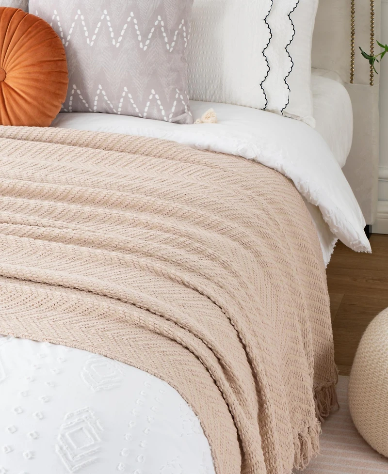 Battilo Herringbone Chenille Knit Throw