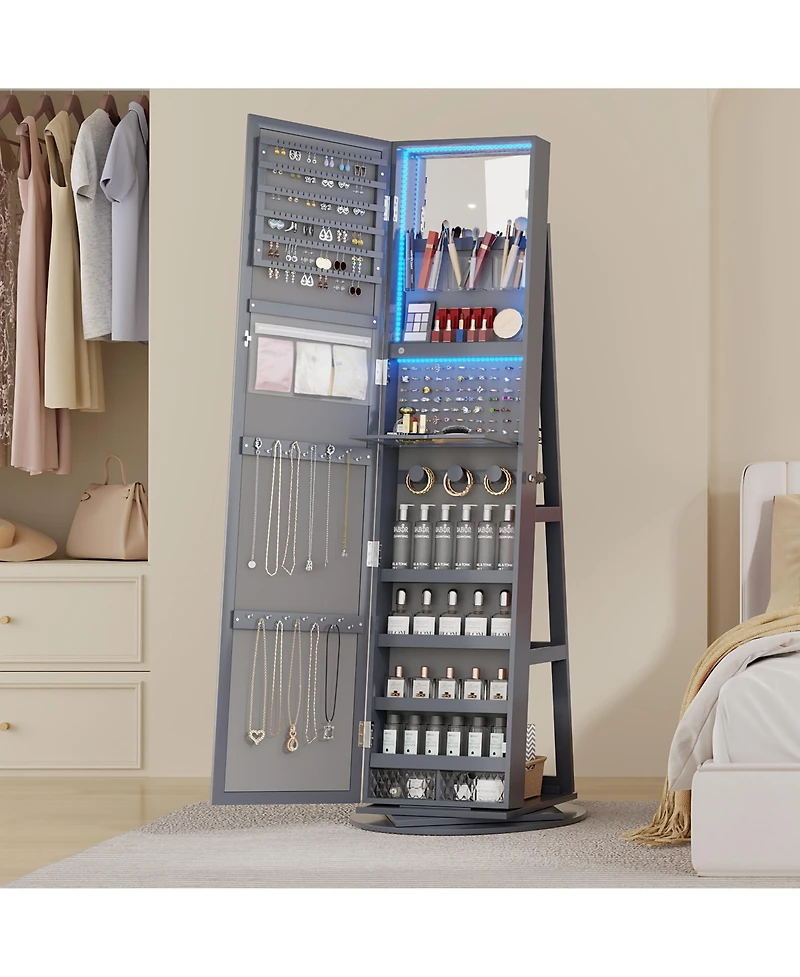Vlsrka Led jewelry storage cabinet with back shelves and 360° rotation.