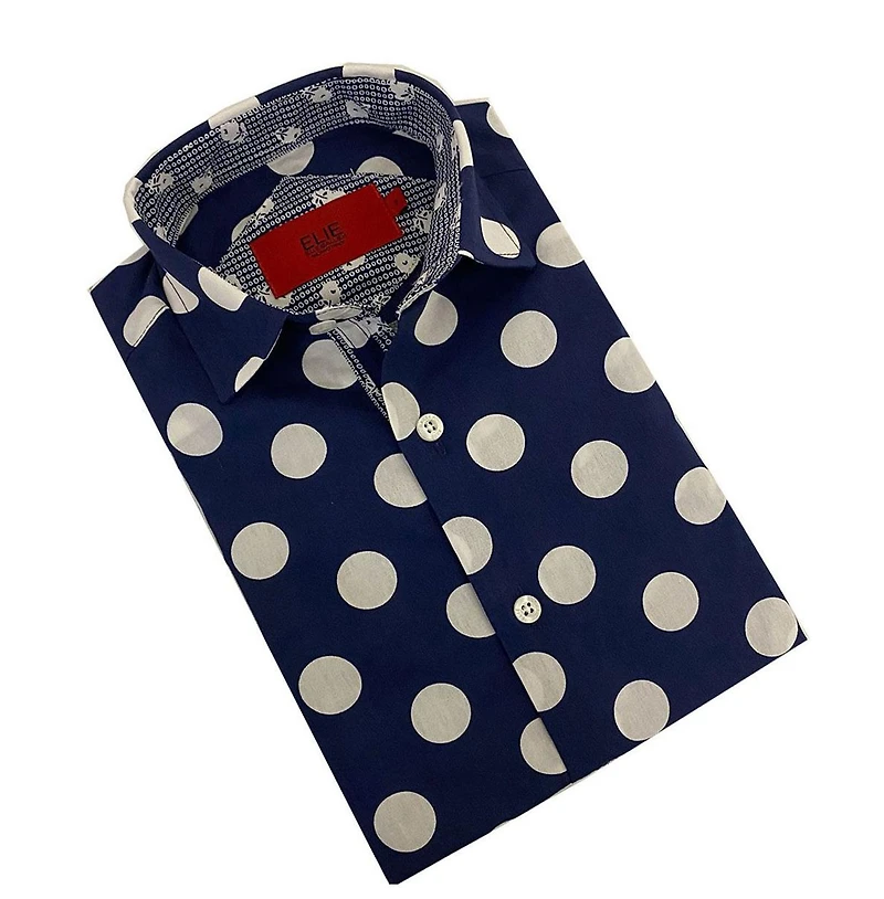 Elie Balleh Big Boys Long Sleeve Navy Polka Dot Shirt