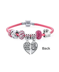 Bling Jewelry 2 Piece Best Friend Heart Charm Bracelet Pink Leather & Silver Clasp 6.5-8.5In