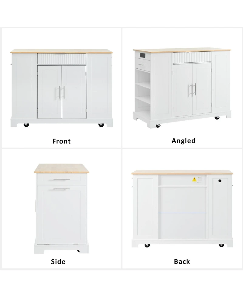 Casainc 55.5" Kitchen Storage Island With Drop Leaf, Barn Door, Power Outlet, Spice Rack (No Stools)