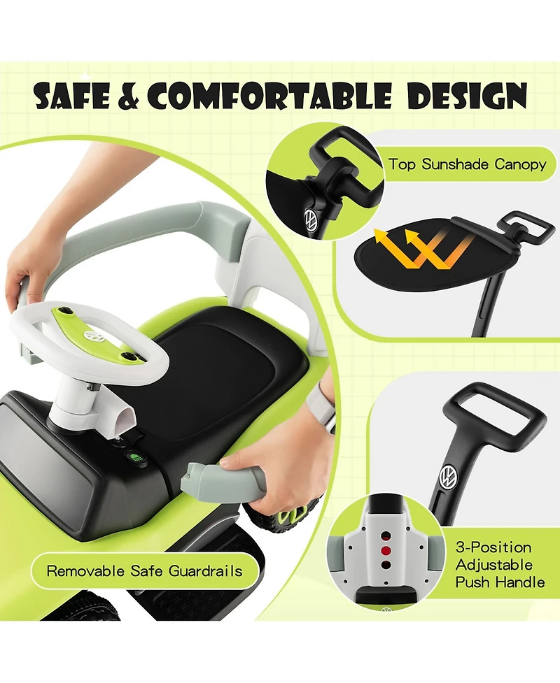 Gymax 3-in-1 Licensed Volkswagen Kids Ride on Push Car Sliding Car w/ Music & Light