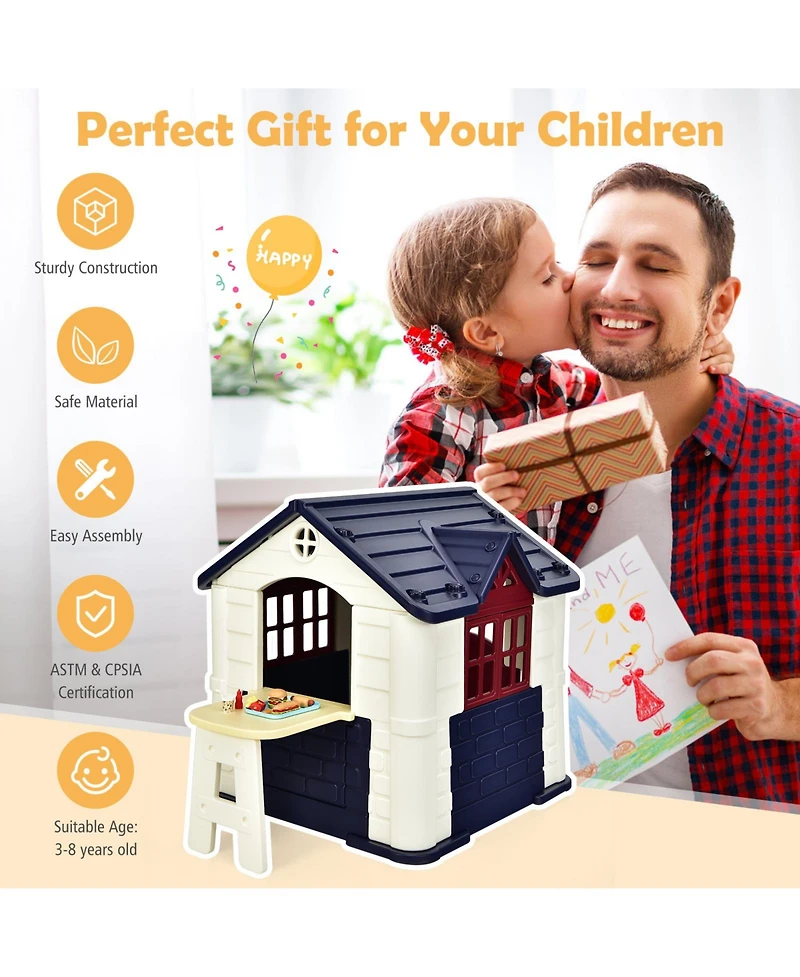 Playhouse for Kids, Outdoor Garden Games Cottage w/Working Doors & Windows