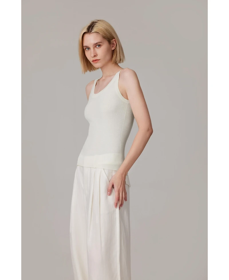 Jennie Liu Women's Scoop Neck Tank Top | 75% Merino Wool 25% Silk Ultra-Soft Layering Essential Natrual Moisture Wicking Sweater