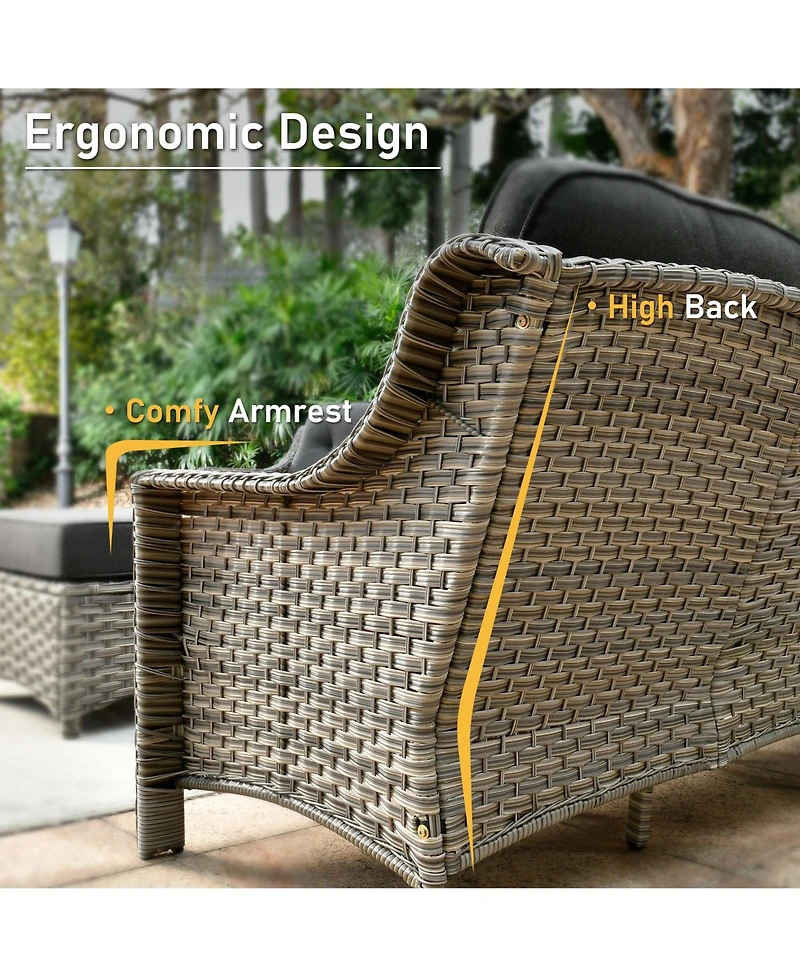 Xizzi 5 Piece Outdoor Rattan Patio Furniture Set with 3 Seat Sofa,Swivel Rocking Chairs,Solar Coffee Table,Wicker Sofa for Backyard and Porch