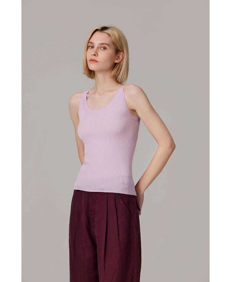 Jennie Liu Women's Scoop Neck Tank Top | 75% Merino Wool 25% Silk Ultra-Soft Layering Essential Natrual Moisture Wicking Sweater
