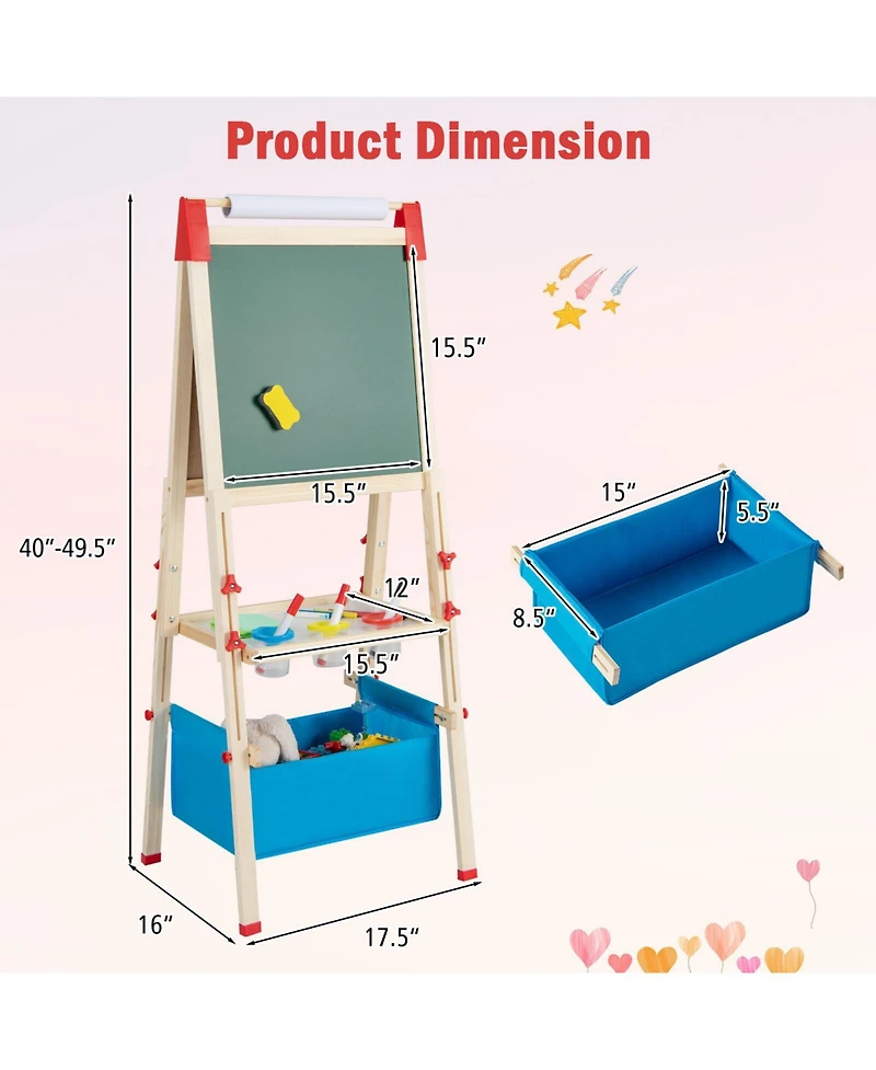 3-in-1 Double-Sided Adjustable Kid Easel for 3-8 Years Old Toddlers
