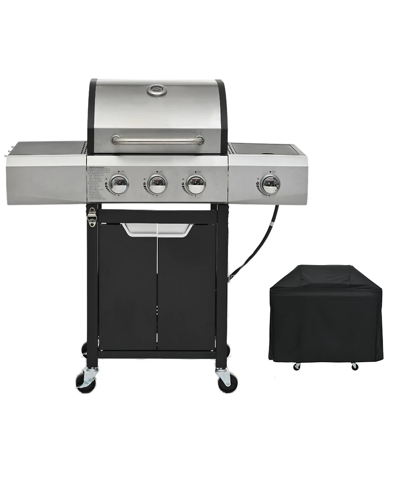Mondawe 3 Burner 40,500 Btu Stainless Steel Outdoor Barbecue Gas Grillwith Side Burner and Cover
