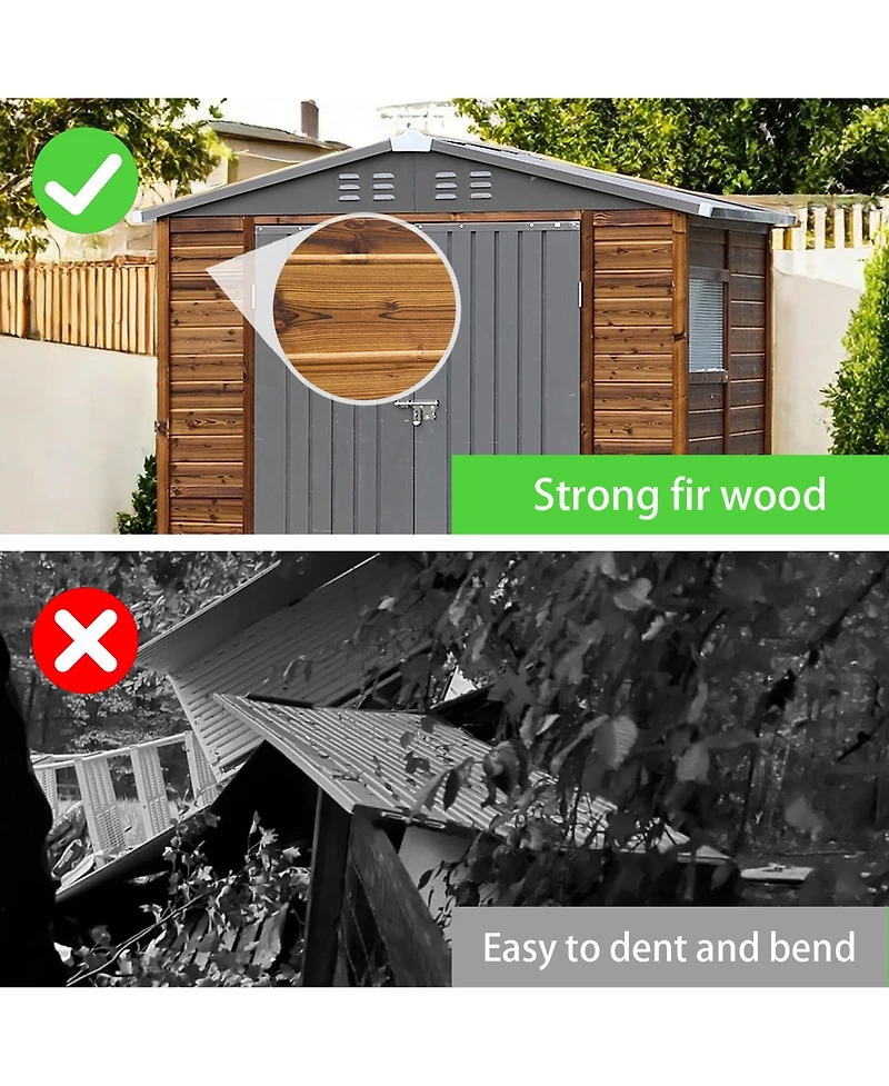 Mondawe 4x6FT Iron-Wood Outdoor Storage Tool Shed with Lockable Door and Windows