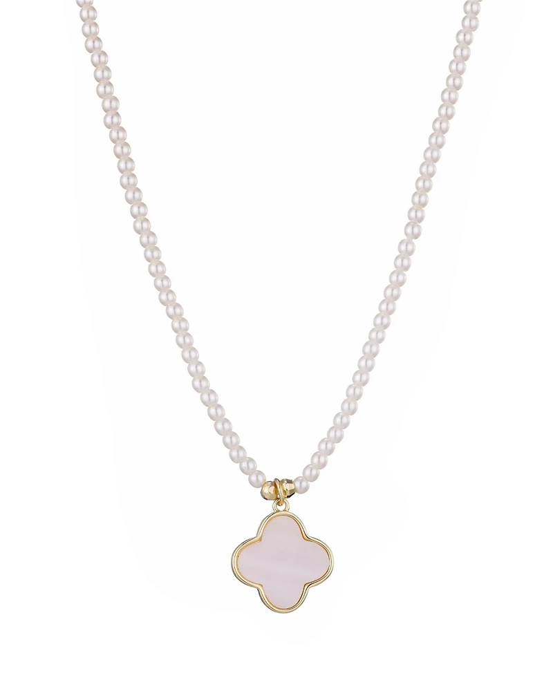 Adornia Gold Mother of Pearl Strand Clover Pendant Necklace