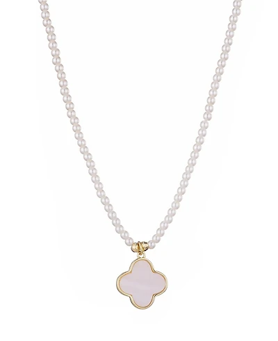 Adornia Gold Mother of Pearl Strand Clover Pendant Necklace