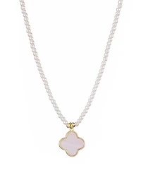 Adornia Gold Mother of Pearl Strand Clover Pendant Necklace