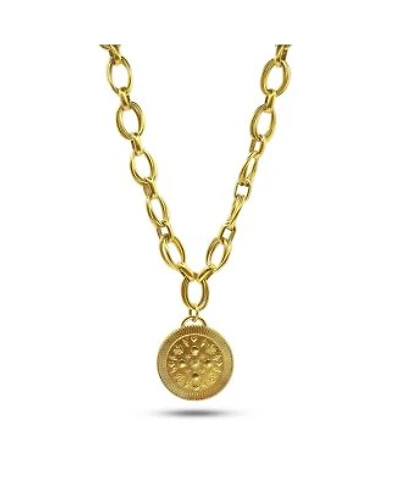 Bowood Lane 14k Gold Plated Double Sided Coin On 12k Multi Ring Chain Necklace
