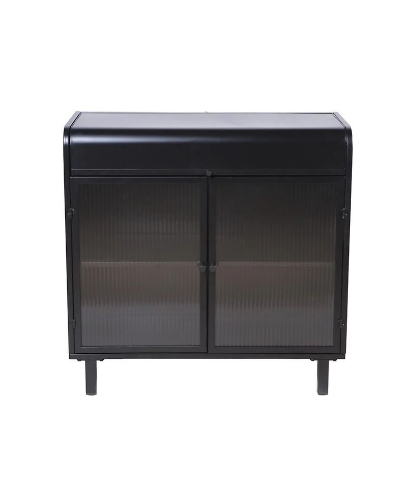 Streamdale Furniture Modern Black Sideboard Buffet with Glass Doors