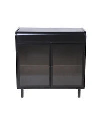 Streamdale Furniture Modern Black Sideboard Buffet with Glass Doors