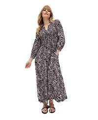 Raffya Women's Paulina Shirred Bodice Zebra Print Maxi Dress