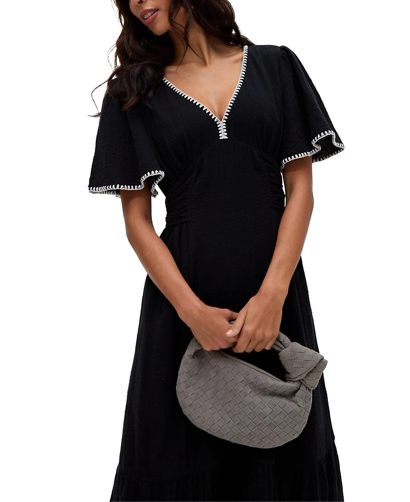 Raffya Women's Delilah V-Neck Front Tie Midi Dress
