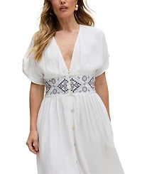 Raffya Women's Sally Ann Button Down Embroidery Maxi Dress