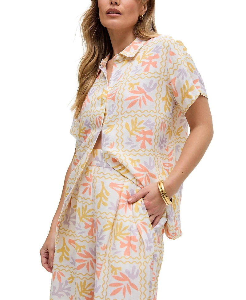 Raffya Women's Matisse Button Down Patchwork Floral Print Shirt