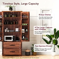 Casainc 71" Freestanding Pantry Cabinet with 2 Drawers, 8 Door Shelves, 3 Cabinet Shelves, Embossed Texture Finish
