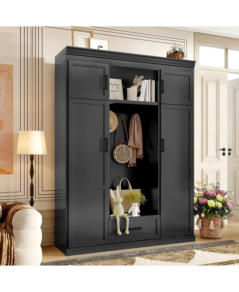 Streamdale Furniture Hall Tree with Bench 3 Hooks Cabinet Drawer & Shelves