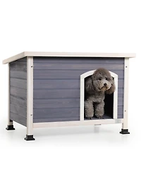 Streamdale Furniture Small Wooden Outdoor Dog House Waterproof Roof Elevated Floor Grey
