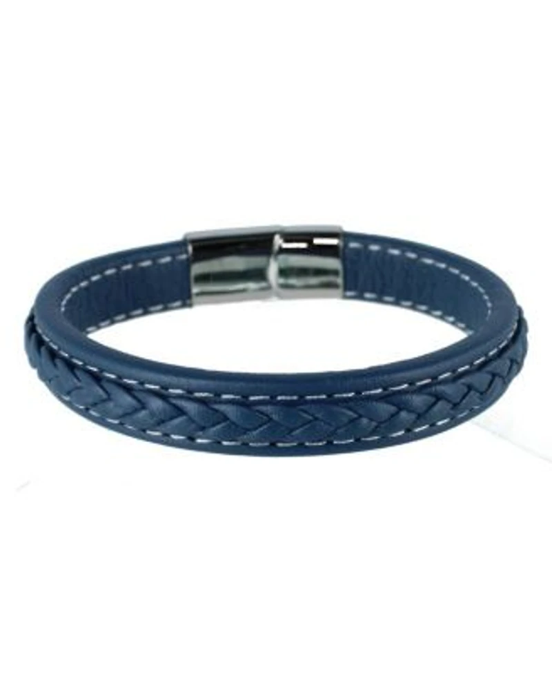 Trafalgar Loose Fit Amaris Azure Stitched Leather Secure Clasped Bracelet