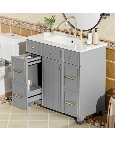 Streamdale Furniture 36" Bathroom Vanity w/ Ceramic Sink & Hairdryer Drawer