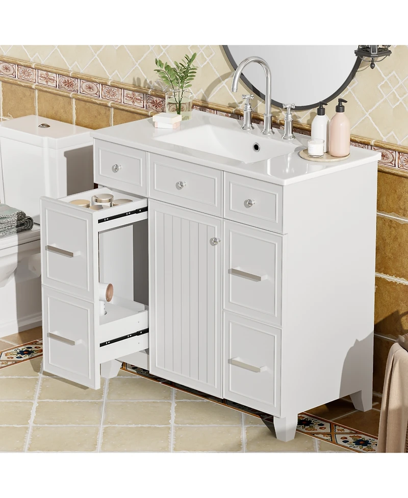 Streamdale Furniture 36" Bathroom Vanity w/ Ceramic Sink & Hairdryer Drawer