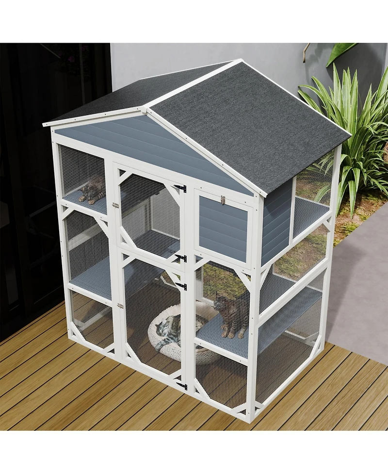 Streamdale Furniture Gray Wooden Catio Outdoor Cat House