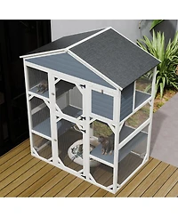 Streamdale Furniture Gray Wooden Catio Outdoor Cat House
