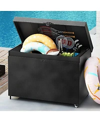 Streamdale Furniture 230 Gallon Wicker Deck Box with Wheels