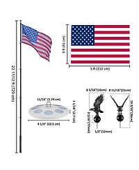 Yescom Ez Go 25ft Eagle Topper Telescopic Flag Pole Kit Solar Light Outside 3x5' Us Flag Ball Top, Black