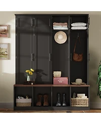 Streamdale Furniture Farmhouse Hall Tree Bench with Hidden Hooks & Shoe Cabinet