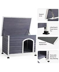 Streamdale Furniture Medium Wooden Outdoor Dog House Waterproof Roof Elevated Floor Grey
