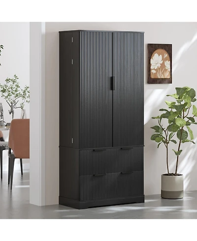 Streamdale Furniture 72" Fluted Pantry Cabinet with Drawers & Spice Rack - Black