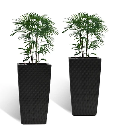 Streamdale Furniture 22" Faux Rattan Square Planter w/ Self-Watering (2-Pack Black)