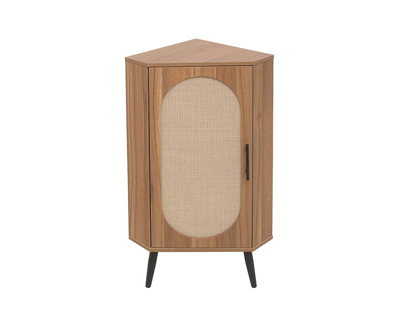 Freestanding Corner Cabinet with Rattan door