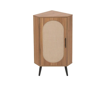Freestanding Corner Cabinet with Rattan door