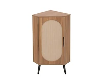 Freestanding Corner Cabinet with Rattan door
