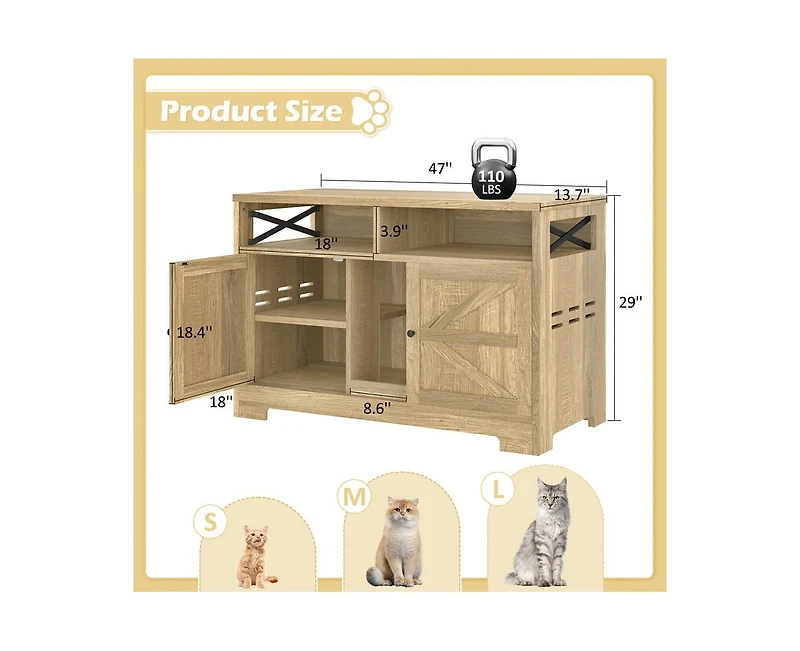 Casainc 47" Farmhouse Storage Cabinet with Double Hidden Litter Box Cat House