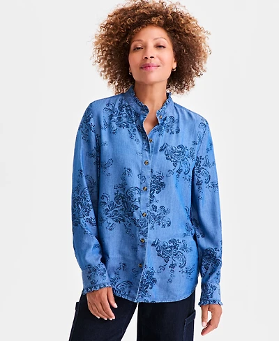 Style & Co Women's Printed Denim Button-Front Shirt, Macy's Exclusive