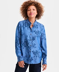 Style & Co Women's Printed Denim Button-Front Shirt, Macy's Exclusive